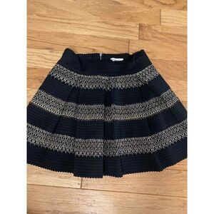 Ginger G Black & Gold pleated Textured Skirt Woven zigzag Pattern Size Large
